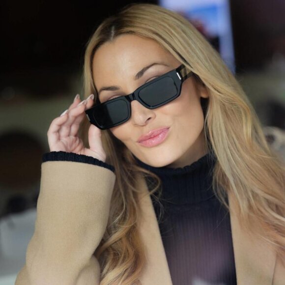 Saint Laurent SL660/F 003 Rectangle Sunglasses - Brown/Grey - Picture 7 of 13